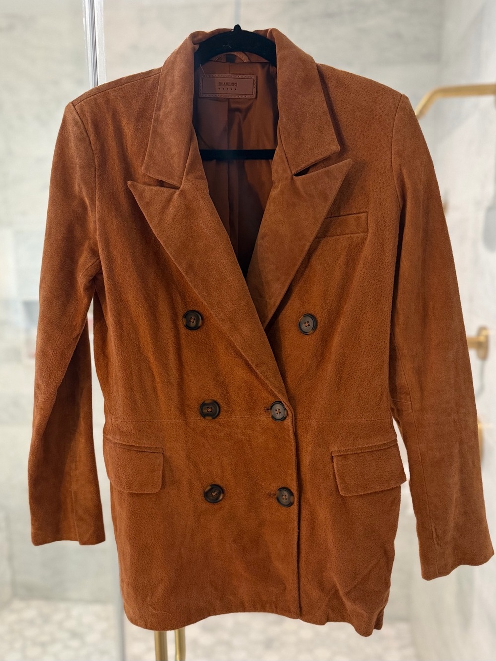 Suede Blank NYC Double-Breasted Rust Brown Blazer Jacket